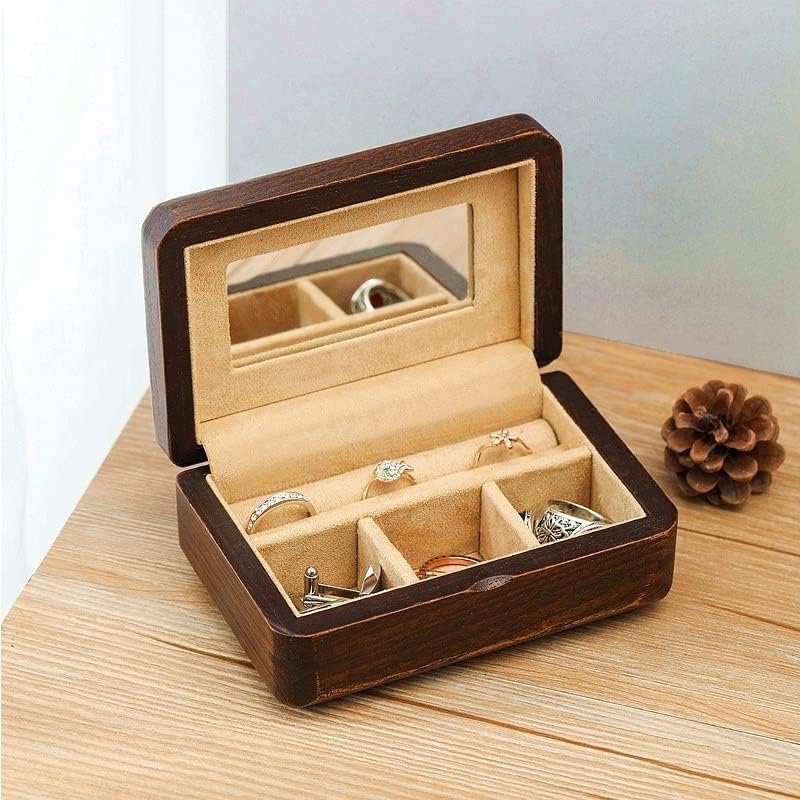 Miniatura 3 de QUUL Joyero pequeño de madera organizador de almacenamiento collar de madera aretes anillo vitrina