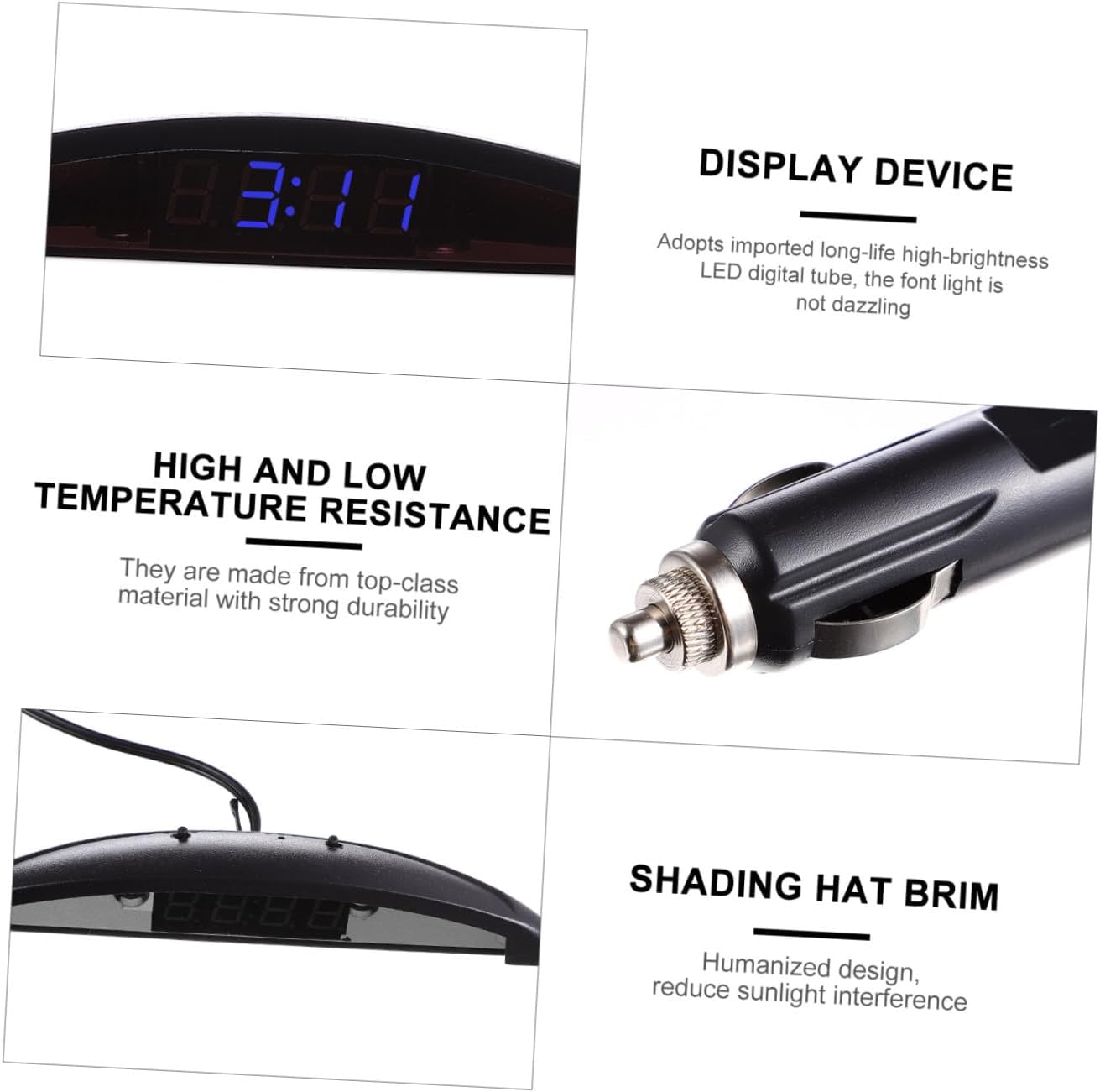 High Precision Clock Thermometer Car Accessory Desk Clock Night Light Voltmeter for Vehicle
