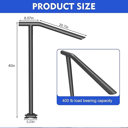 Miniatura 9 de SPACEEUP Pasamanos de escalera para exteriores, pasamanos de 1 a 3 escalones, barandilla de acero negro tipo redondo para escaleras, barandillas