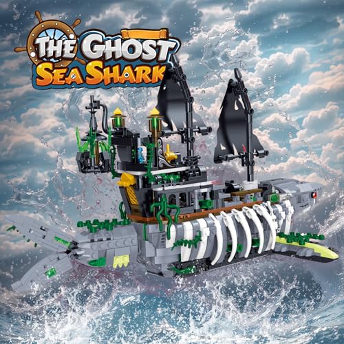 HJPLPXH Mechanical Shark Ship Building Blocks Set, The Ghost Sea Shark Pirate Ship Building Blocks Sets,Toys Gift for Kids Adult Collections Enthusiasts - Image 5