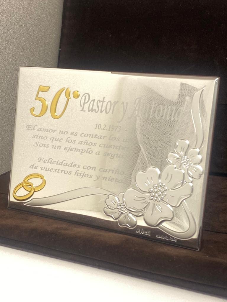 Placa 50 aniversario bodas de oro personalizada 2 tamaños