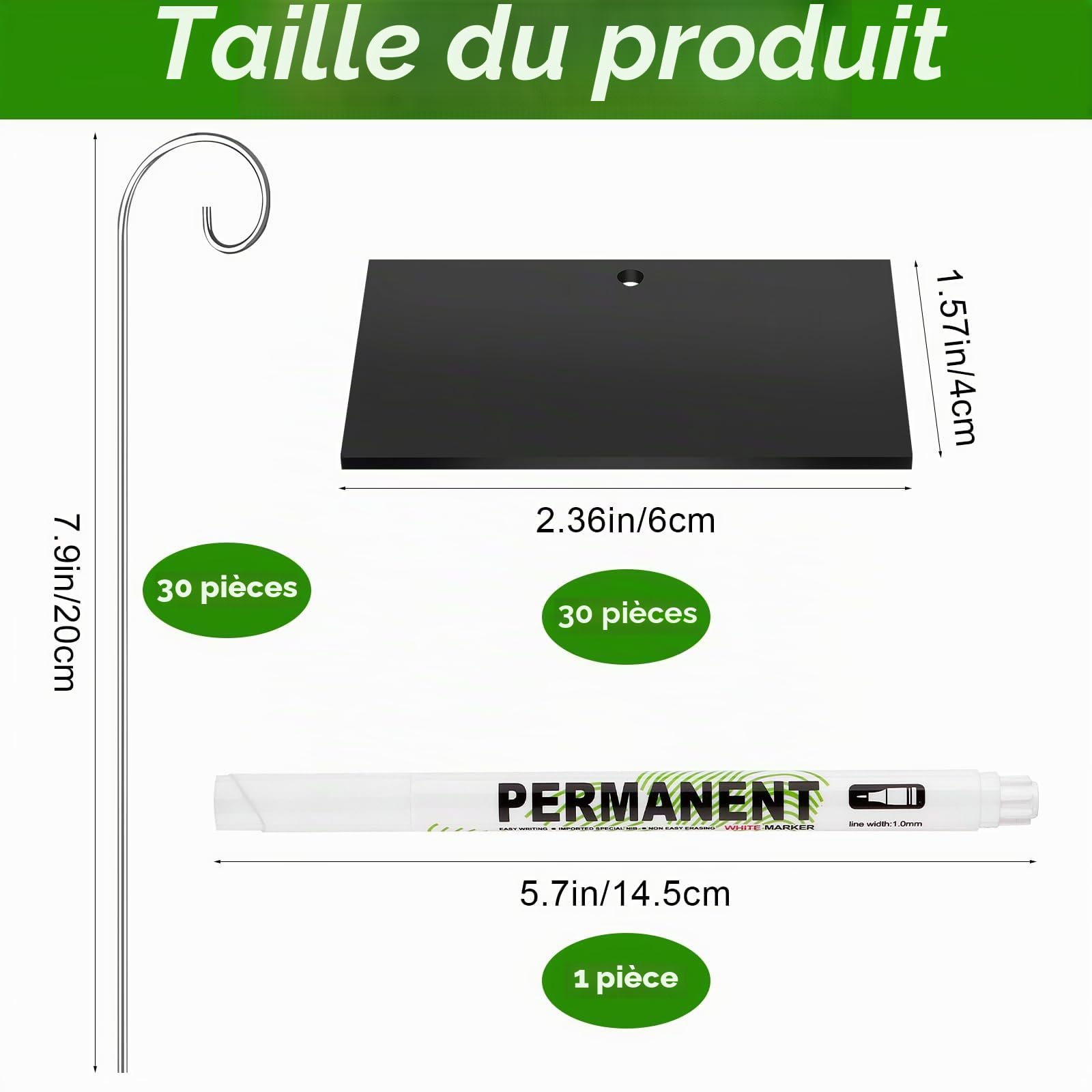 Lot de 30 étiquettes rectangulaires pour plantes - Avec stylo - Marqueurs de plantes pour le jardin en plein air - Étiquettes pour plantes en pot - Graines et fleurs