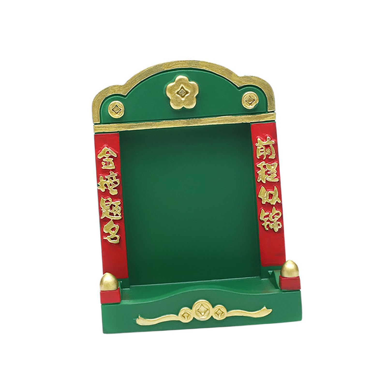 Yixannx Green Mini Shrine Mini Buddhist Niche Colorful Resin Decoration Unique Tabletop Ornament Stunning Feng Shui Small Buddha Altar Office Desk Office Home, 7.5X7x10cm