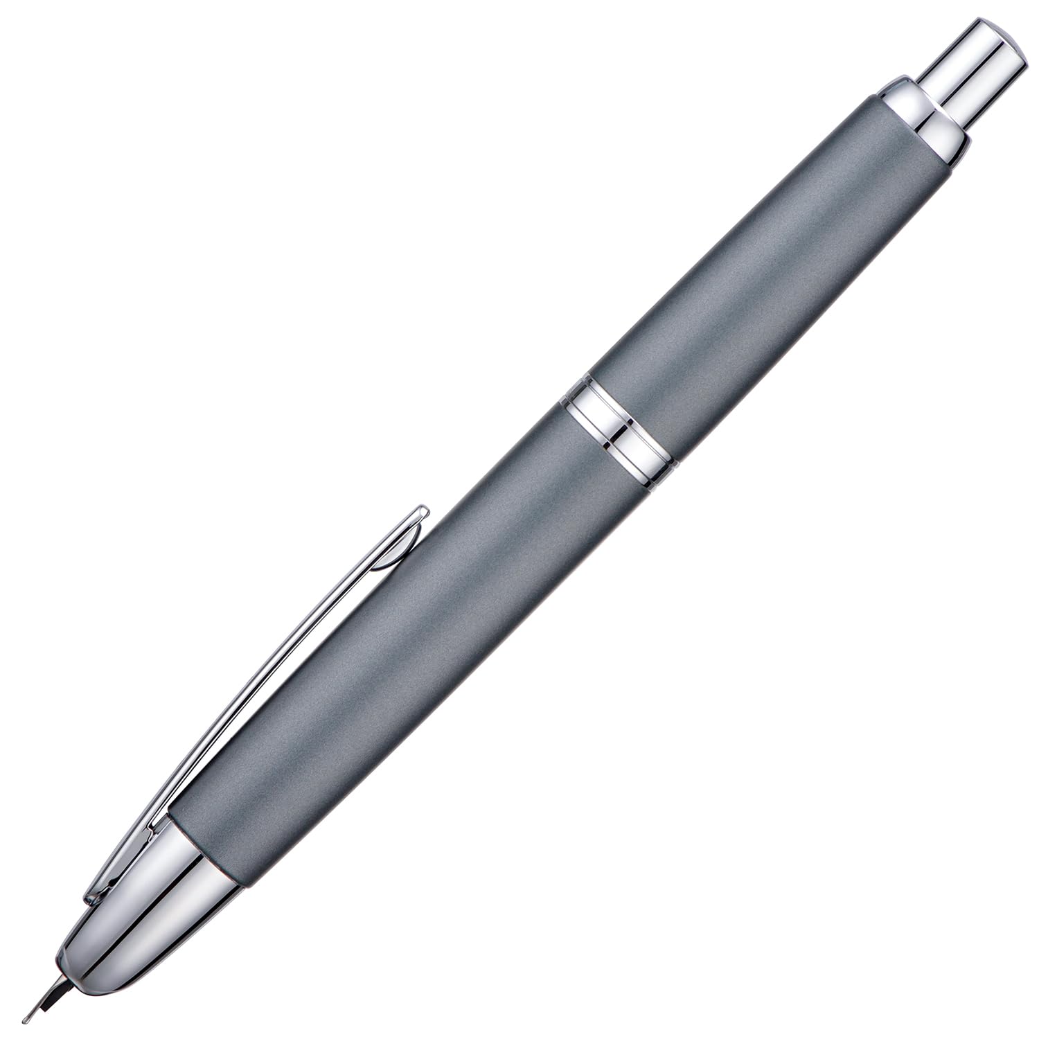 Jinhao 10 - Penna Stilografica a Pressione con Scatola, Pennino Retrattile Medio Grigio Metallo con Set Convertitore di Inchiostro (Clip Argento)