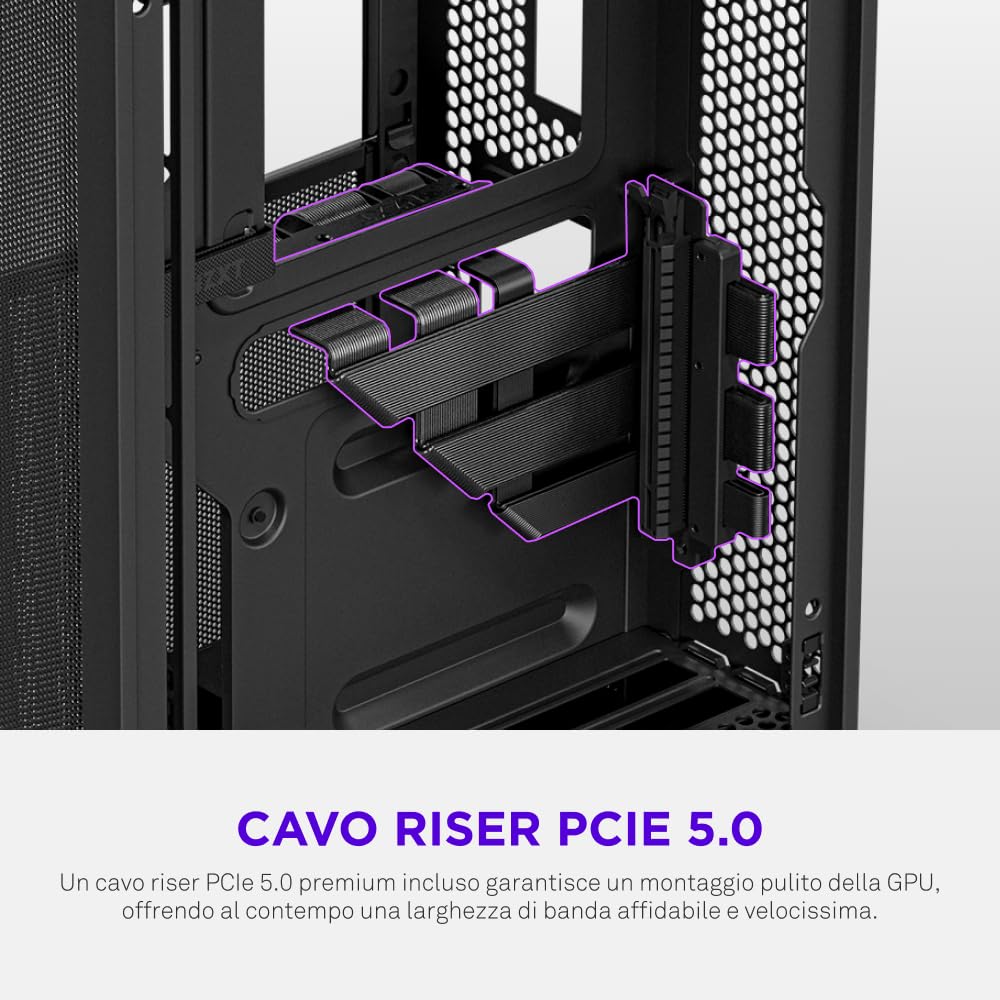 NZXT H2 Flow – Case per PC Mini-ITX da 20,7 litri ad alto flusso d'aria – Include 2 ventole superiori da 120 mm e cavo riser PCIe 5.0 – GPU da 331 mm – Radiatore da 280 mm – Nero