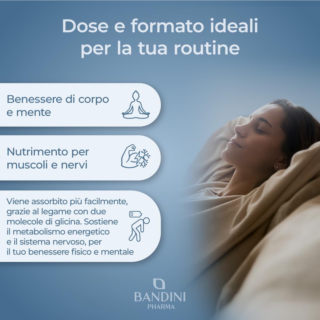 Bandini® Magnesio Bisglicinato 180 Capsule (2 mesi), 350 mg di Glicinato, Chelato per dose arricchito di Vitamina B1, B6, B12 Anti stress e fatica, Integratore per Sistema Nervoso, 100% Vegan