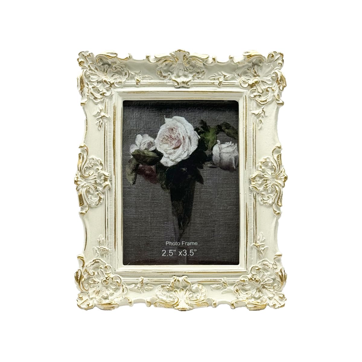 CISOO 2.5x3.5 Vintage Small Picture Frame, Antique Ornate White with Gold Wallet Size Photo Frame, for Table Top and Wall Display, Decorative Floral Design Retro Home Decor, Photo Gallery Art