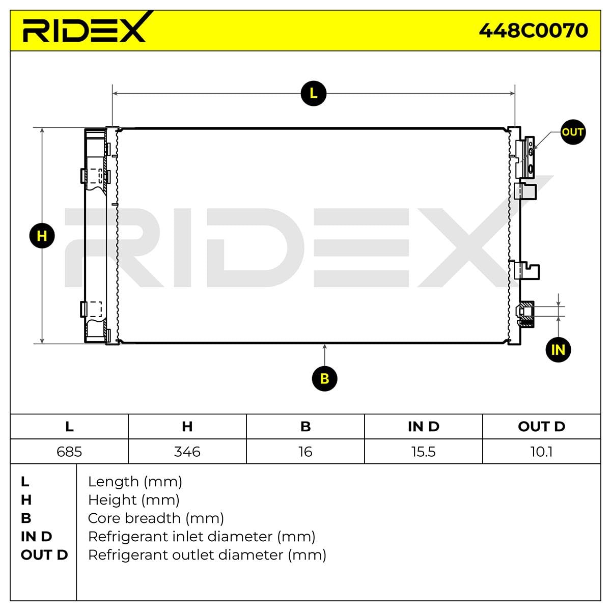 RIDEX 448C0070 Condensatore climatizzatore con essiccatore Compatibilità con MINI Hatchback R56