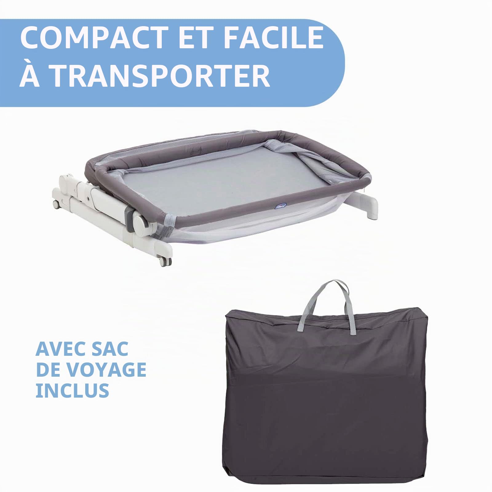 Chicco, Next2Me Pop Up Grey Mist Cododo, Lit d'Appoint pour Bébé, Hauteur Réglable, Inclinable, Facile à Installer et Transporter, Sac de Voyage Inclus, 6 Mois-9 kg, Atmosphere