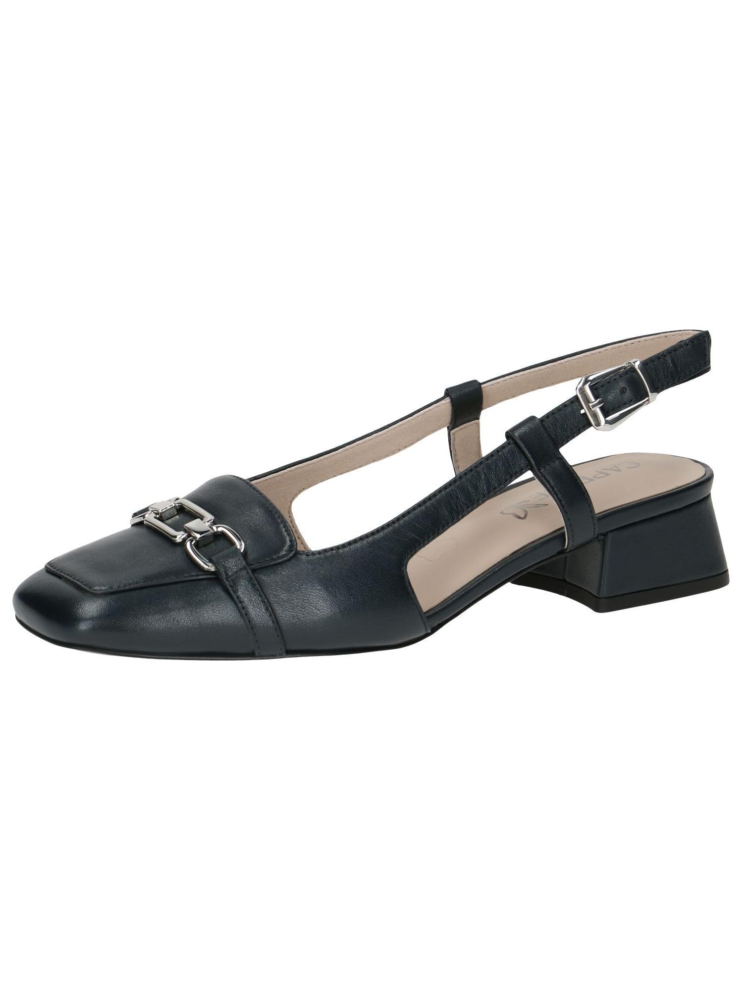 CAPRICE Women Slingback Loafers Leather Low Heel, Blue (Ocean Nappa), 5.5 UK