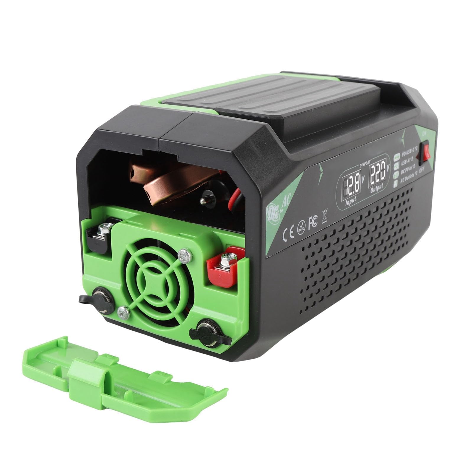Ejoyous Inversor de Corriente para Automóvil 600W ABS DC 12V A AC 220V Inversor de Corriente para Vehículo con 2 Enchufes 2 USB A USB C Pantalla de Voltaje Carga Rápida para Viajes en Automóvil