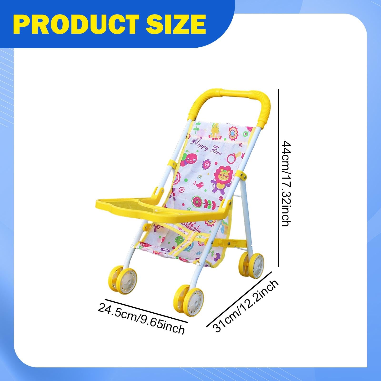 Puppenwagen, Spielzeug Kinderwagen, Lernspielzeug, Puppenwagen mit Rädern für Partys, Geburtstage, Spaziergänge Und, Gelb