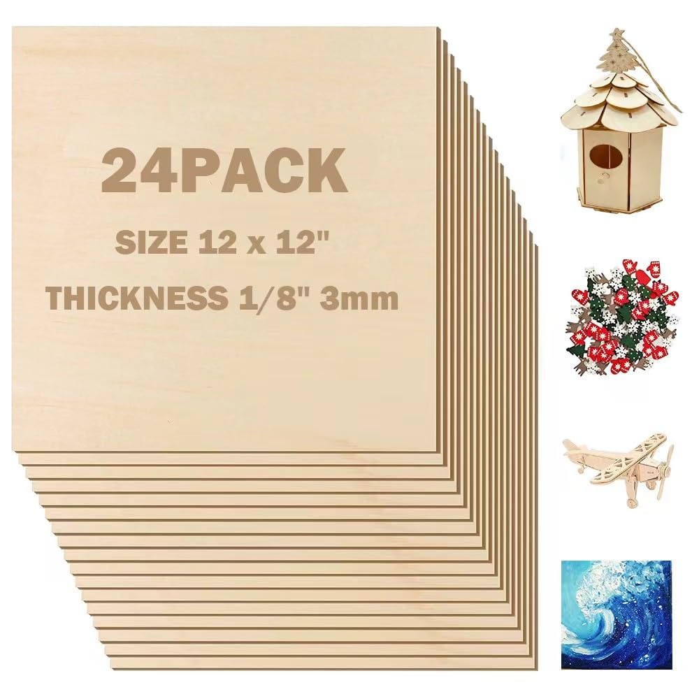 Fogli Compensato Tiglio 3 Mm - 25 Pezzi 40x40 Cm, Per Taglio Laser, Artigianato E Decorazione