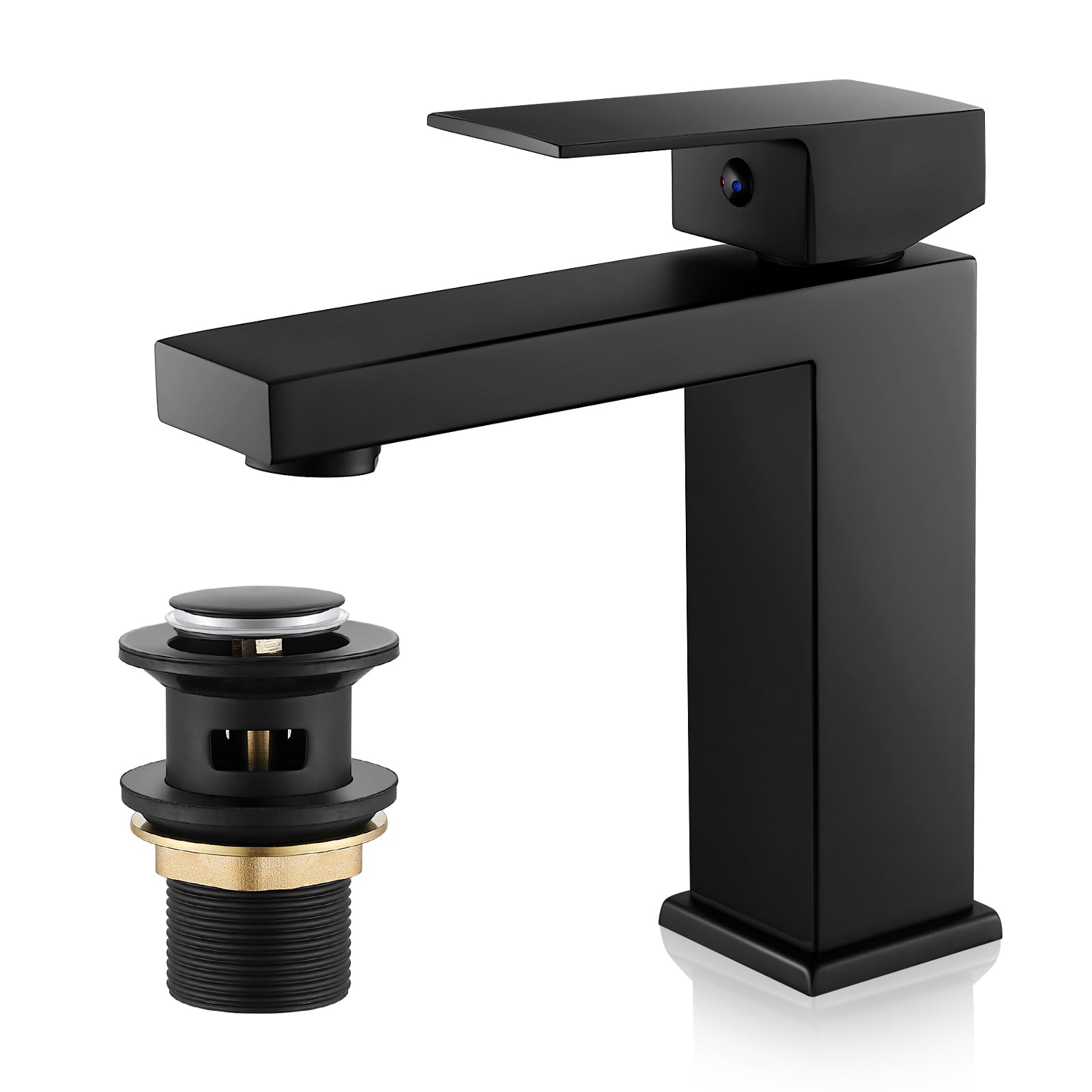 Basin Mixer Tap with Drain, Black Bathroom Sink Taps with Waste