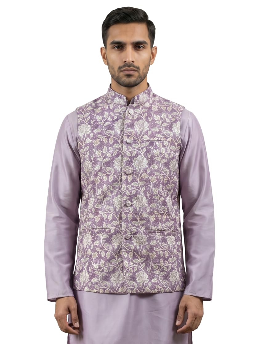 jompers Men Floral Embroidered Cotton Blend Nehru Jacket-picture-11