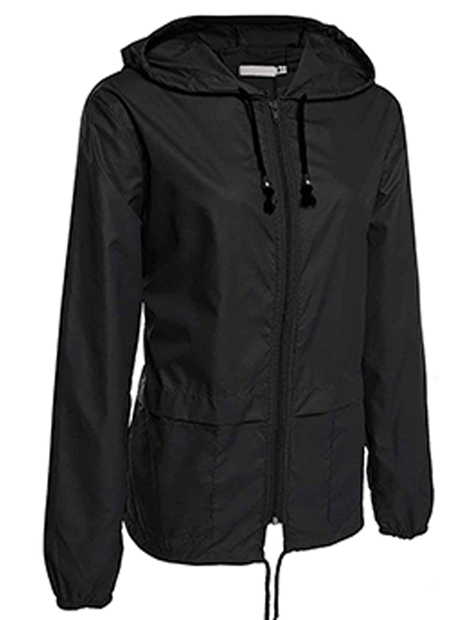 Achlibe Women Zipper Drawstring Waterproof Rain Lightweight Hooded Jacket Packable Windbreaker Hiking Travel Outdoor Raincoat