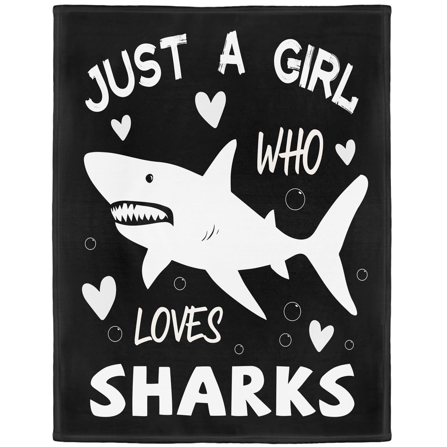 YISUMEI Shark Fleece Throw Blanket, Just A Girl Who Loves Sharks Design, Gift for Girls Women Kids, 150 x 200 cm, Black