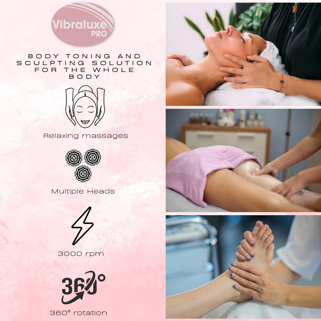 VELFORM Masajeador Anticelulítico Eléctrico Vibraluxe Pro + 6 Limas extra, 3000RPM, Masaje anticelulítico adelgazante, Piel más firme, Tonifica, relaja, Versatil, Libera tensión, 3 tipos de masajes