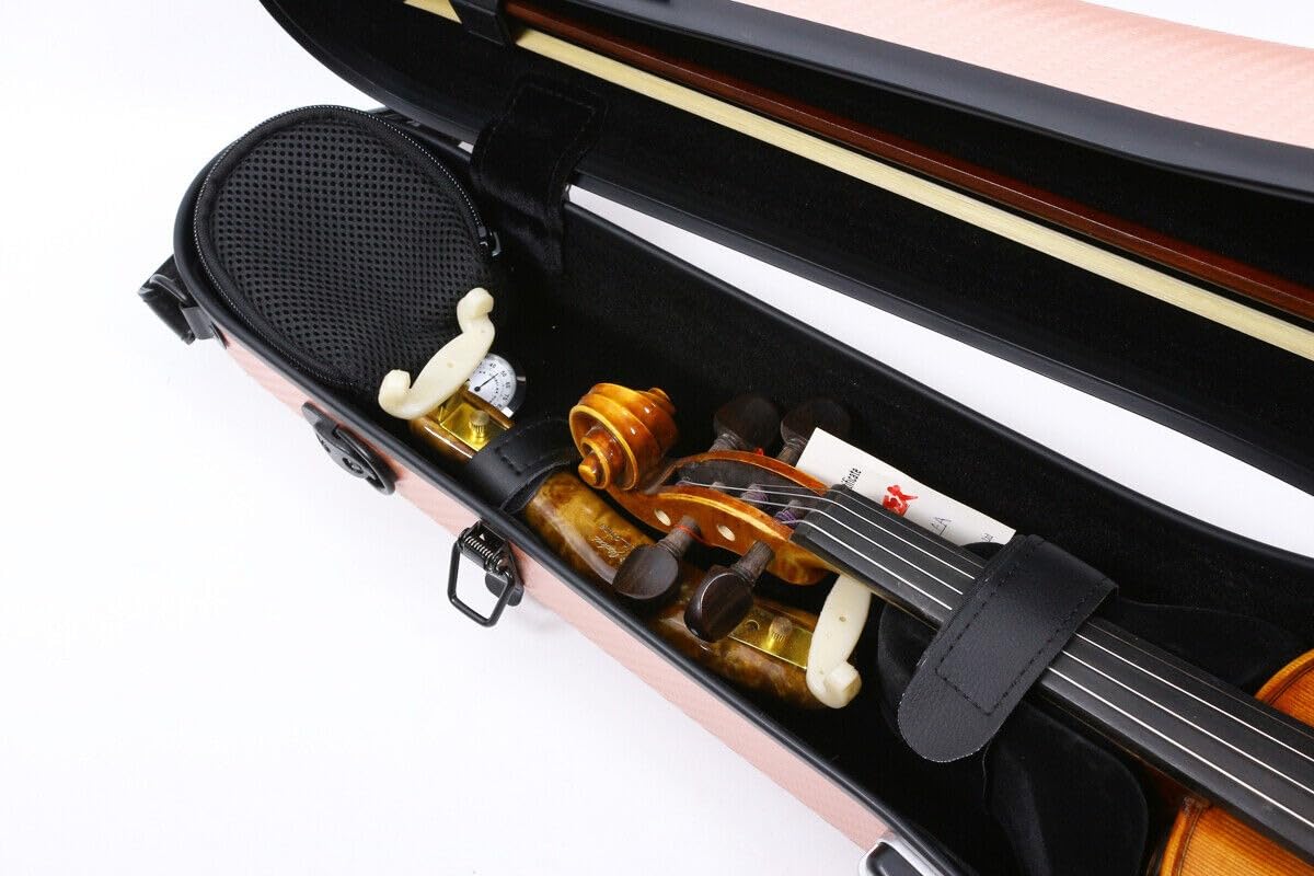 4/4 Violinenkoffer in voller Größe, Kohlefaser, leicht, bunt, mit starkem Gurt, Violinentasche (Roségold)