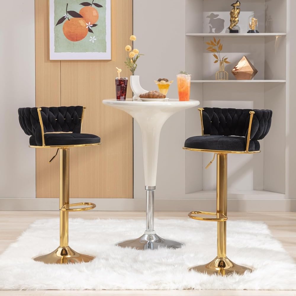 SIzlahoカウンターチェア バーチェア 高さ調節可能 回転式 [2脚セット] ベルベット生地 ハイチェア ローバック 調節可能