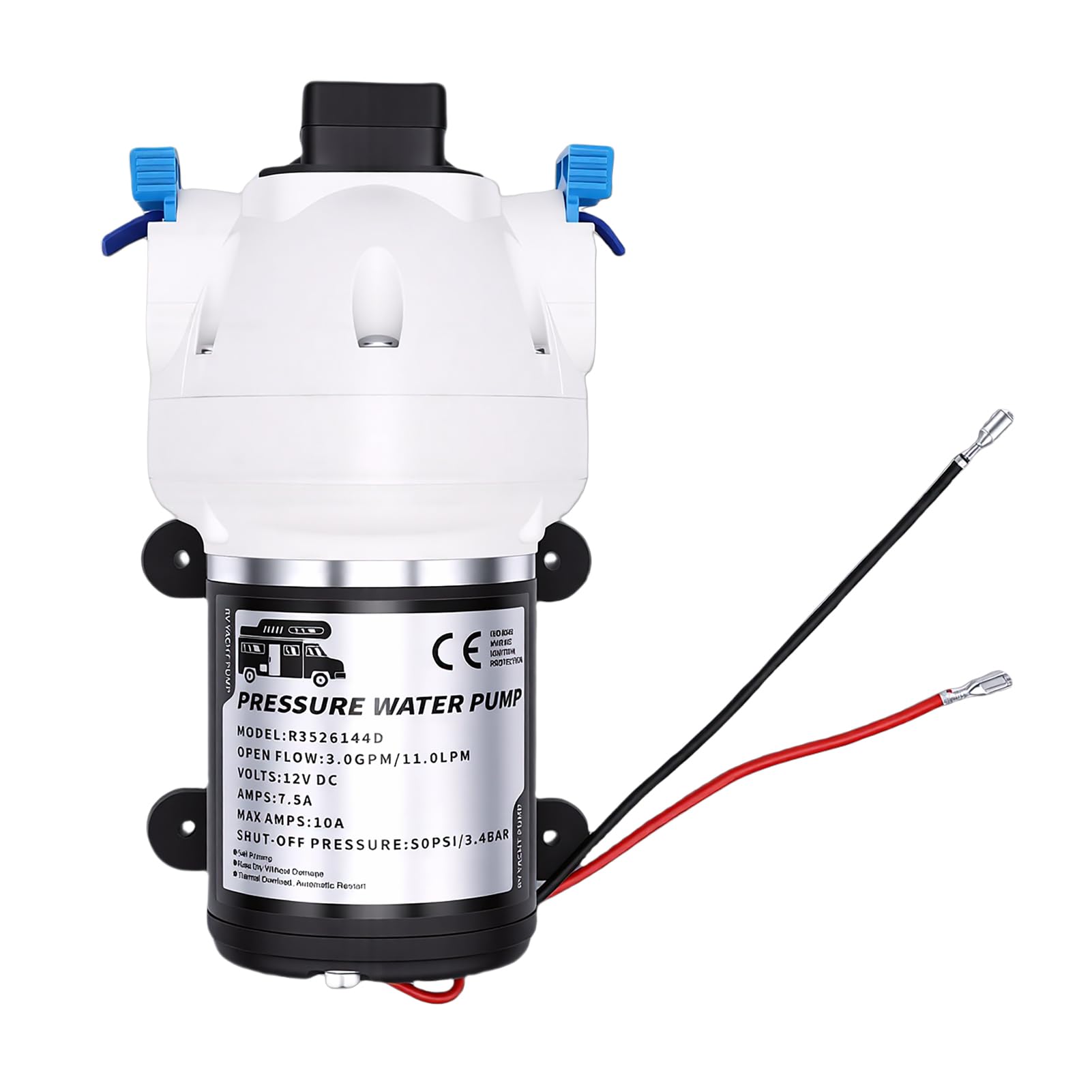 Alomejor Bomba de Agua RV Bomba de Agua Autocebante de Metal 12 V 3 GPM 50 PSI Apagado Automático de bajo Ruido para RV Barco Remolque de de Yate Marino
