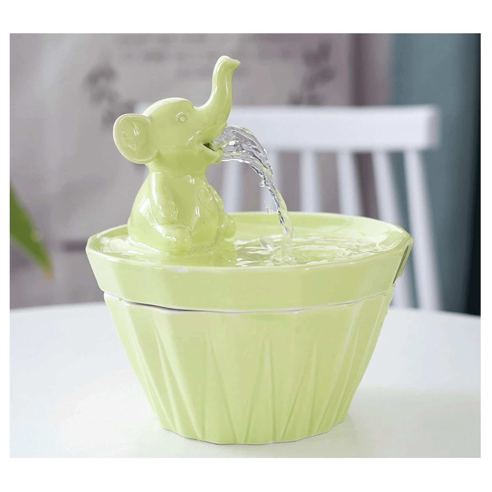 TISTIKAutomatic Ceramic Cat Water Fountain Elephant Shaped Drinking Fountain for Cats Dogs Multiple Pets Easy to Clean 1.5L. Water Capacity