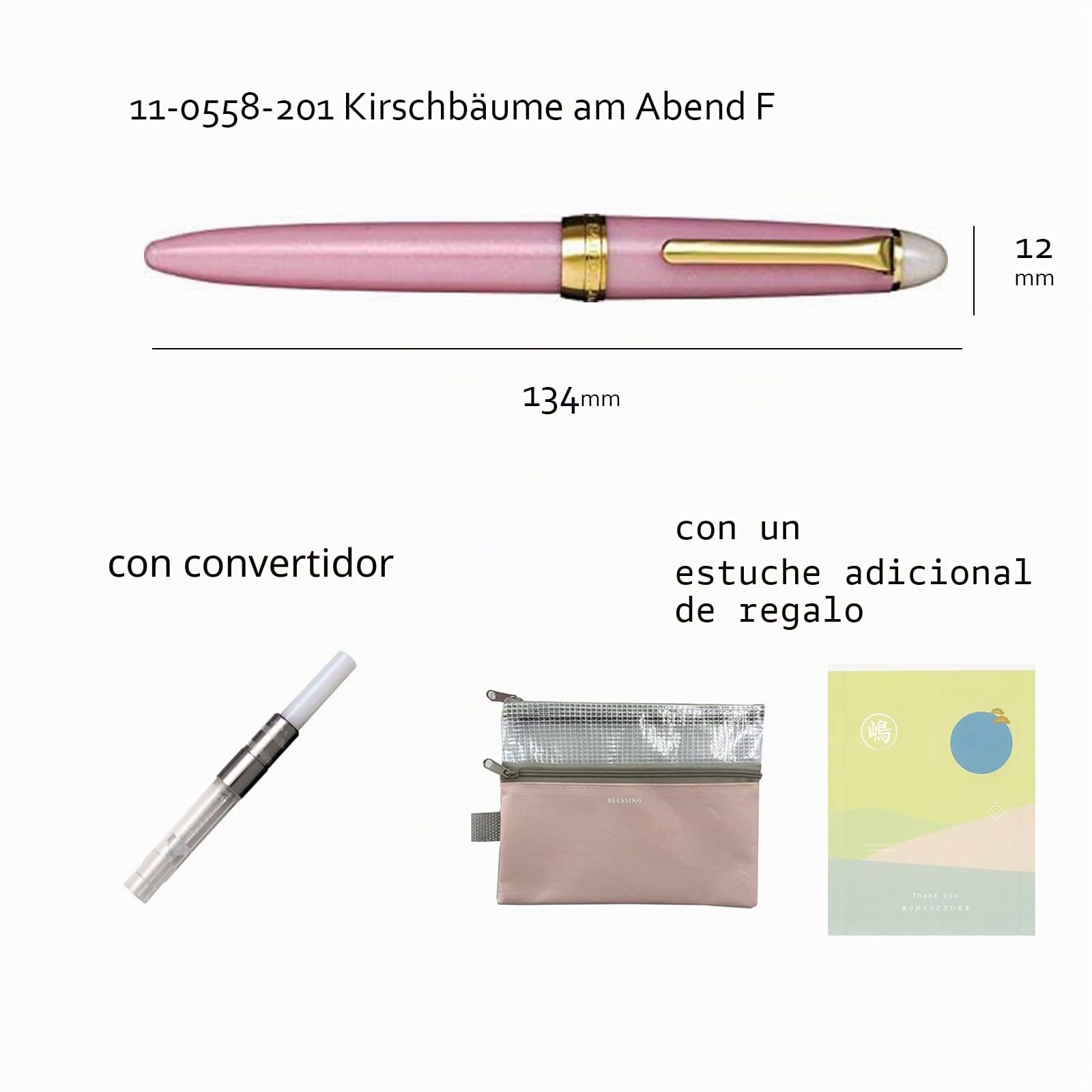 Generisch Sailor Shikiori Yozakura - Pluma estilográfica (fabricada en Japón, incluye convertidor + bonus: estuche y sobre japonés).