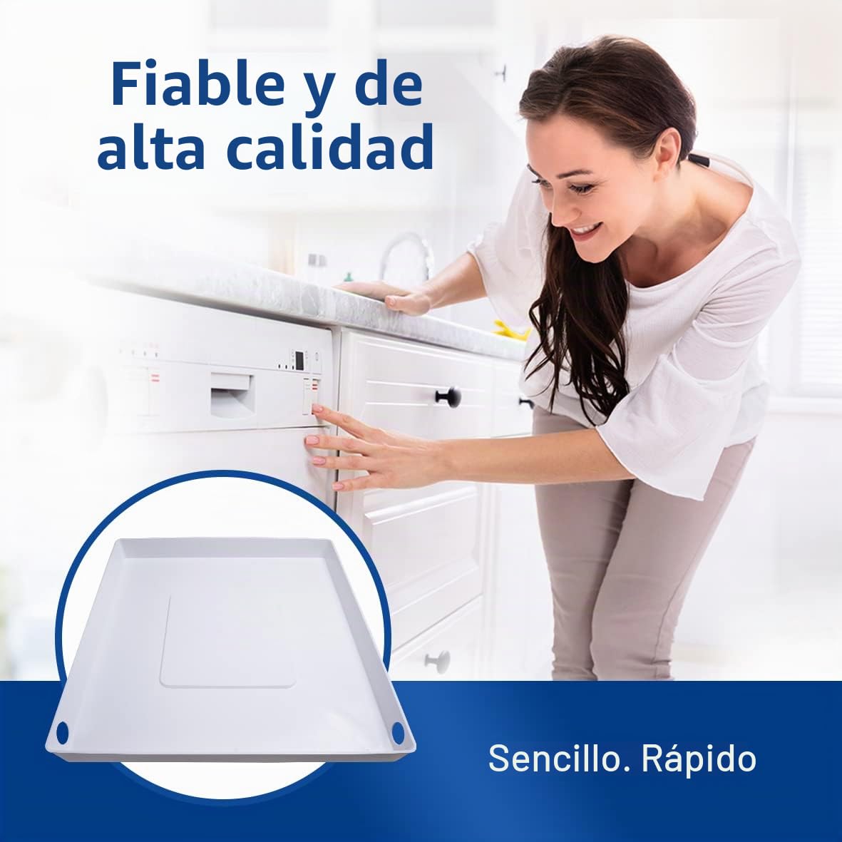 VIOKS Bandeja colectora de plástico, 665 x 665 x 60 mm, con desagüe, lavadora con desagüe, bandeja colectora de agua