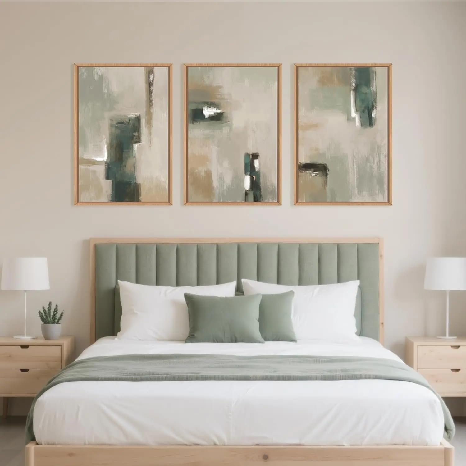 LTjiajuypd Abstract Green and Beige Canvas Poster Wall Art Pictures, Living Room, Dining Room, Office and Home Decoration Prints(50x70cm-3Pcs)