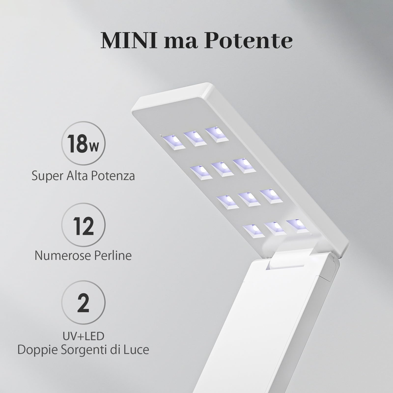 Lampada UV LED Unghie - 18W Alta Potenza, Asciugatura Rapida, Dual Timing, Connessione Type-C, Ideale per Manicure Professionale e Casalinga (bianco)