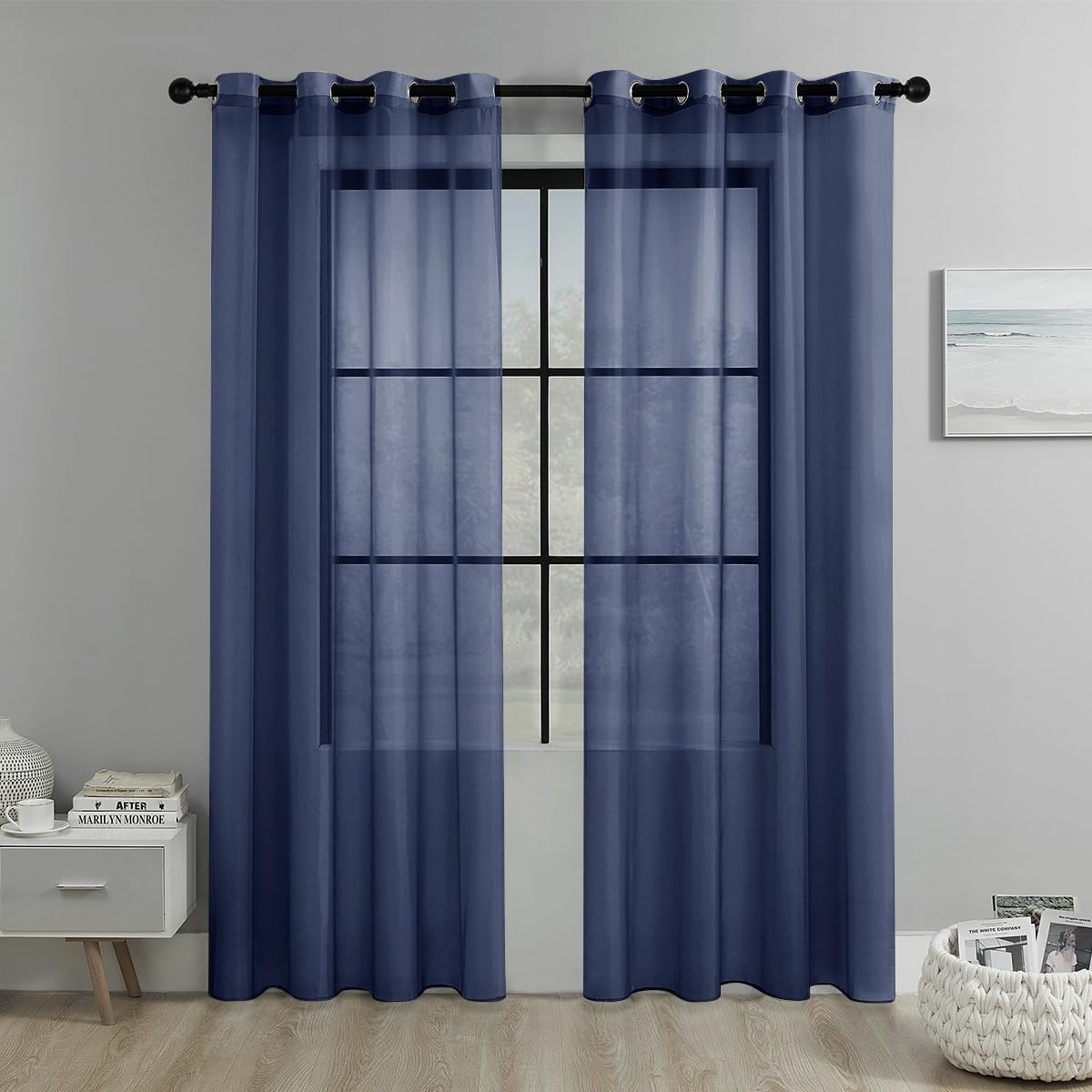 Odot 2 Piezas Cortinas Visillos Salon Dormitorio Modernas, Cortinas Visillos Translucida Poliéster con Ojales, Livianas y Transpirables para Ventanas de Habitacion Niños (Azul Oscuro,134x210cm)