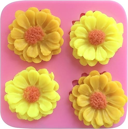 Miniatura 1 de Molde de silicona para pastel de fondant de flores de margarita de crisantemo, 4 cavidades de chocolate, dulces, azúcar, cupcakes, galletas, molde