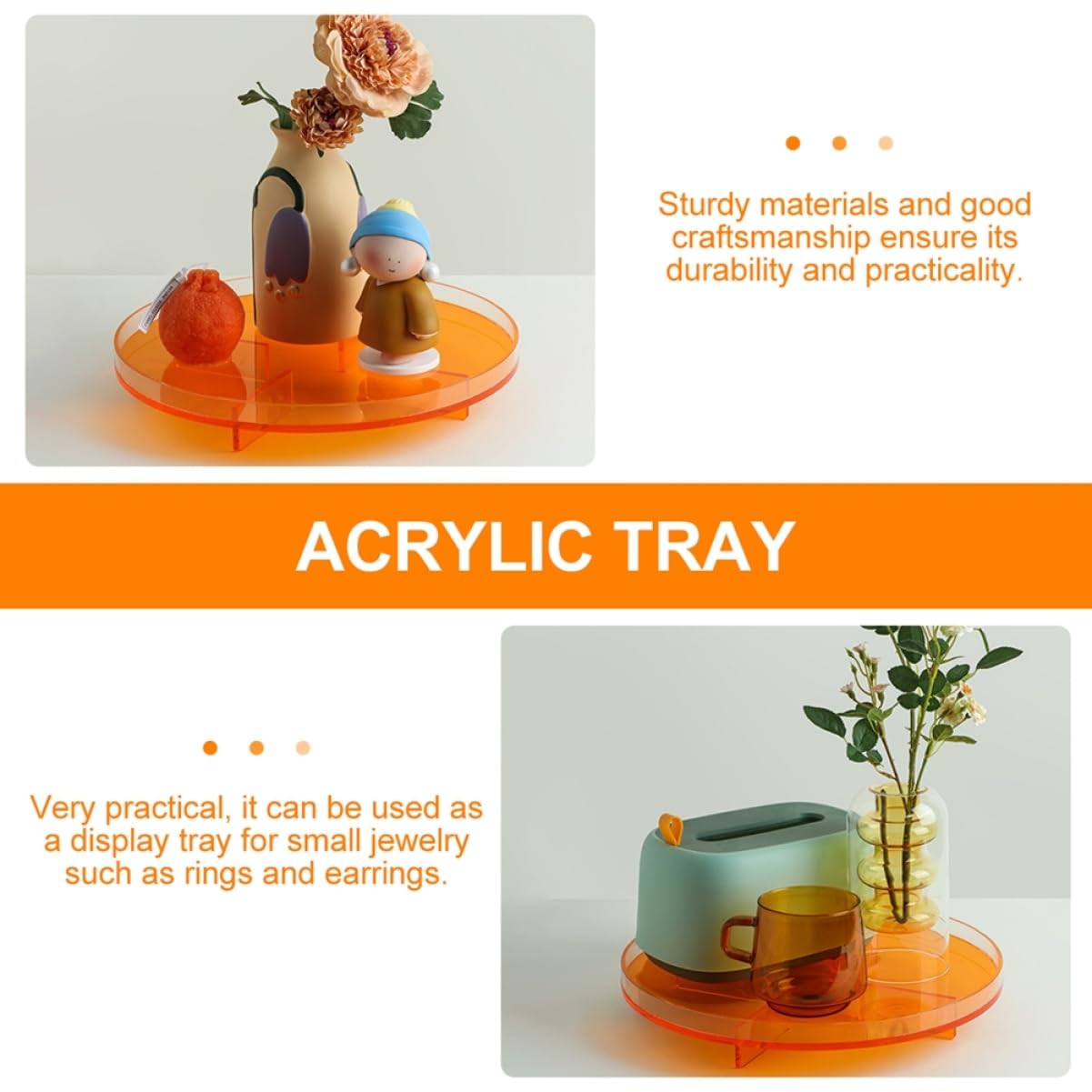 Plateau à Bijoux en Acrylique Orange pour Bagues et Boucles D’oreilles