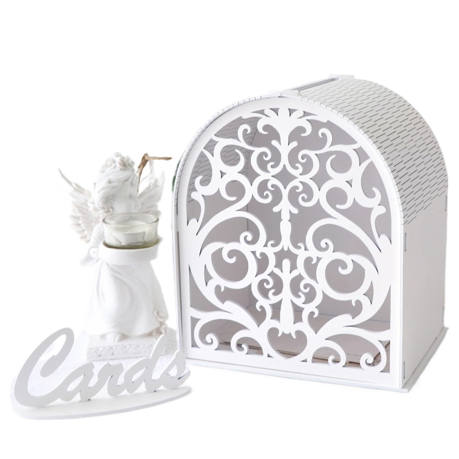 KHASCBNF Wedding Card Box White Card Box With Hollow Window,Wedding Envelope Money Boxes For Graduation Party Decorations