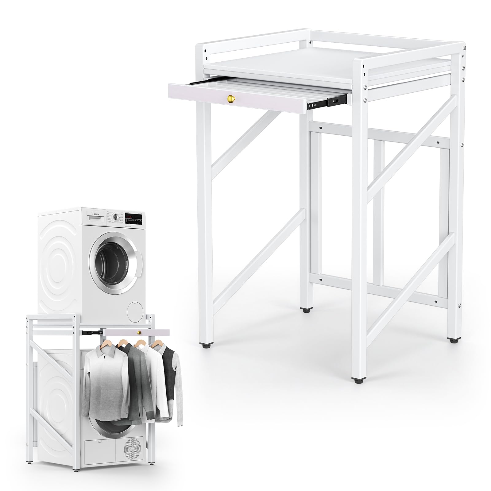 Waschmaschinenregal 350 kg 74x64x113.5 cm Weiß mit Schubladen