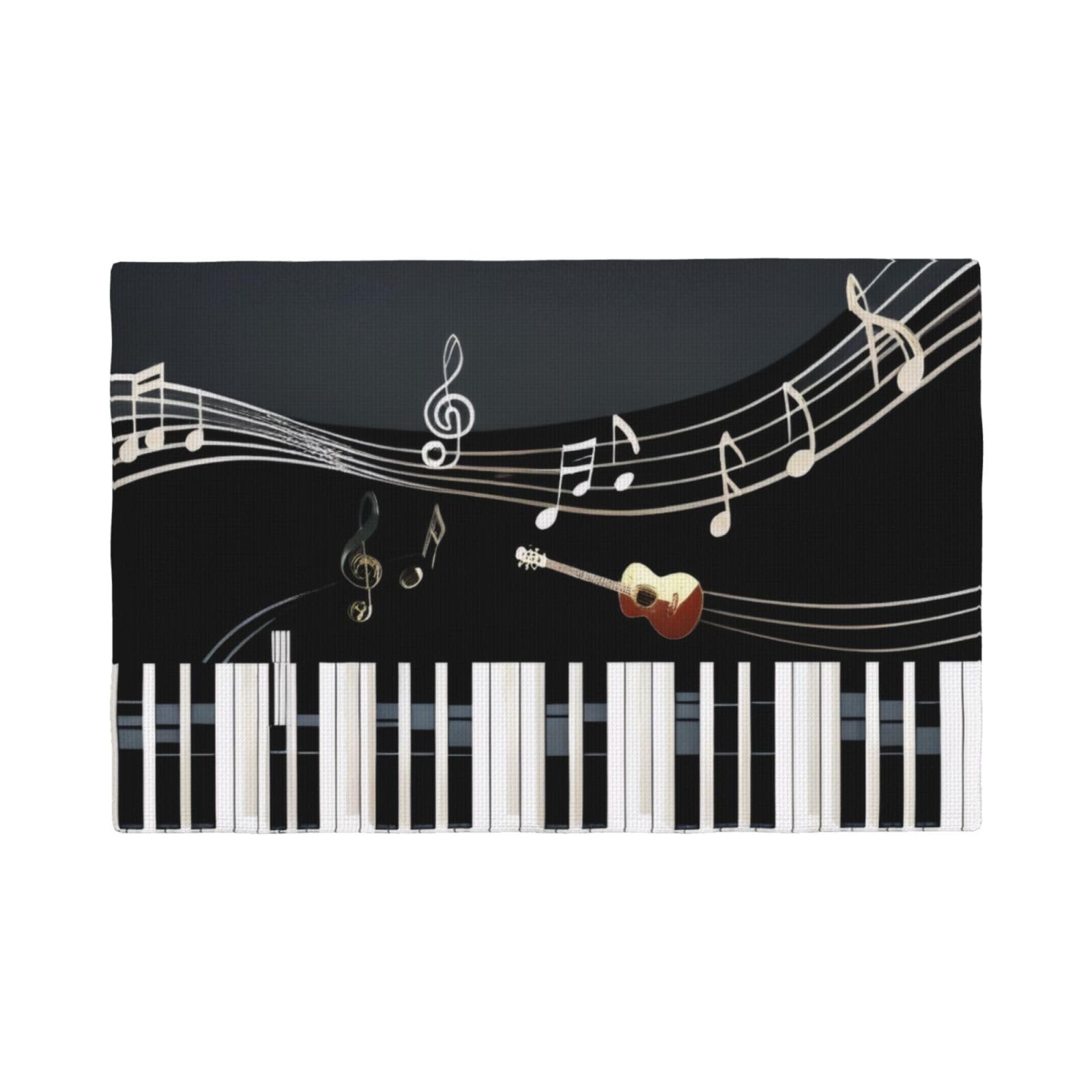 Guitar Piano Pattern Imitation Linen Placemat – Elegant Double-Sided Printed Table Mat for Home, Dining, Weddings