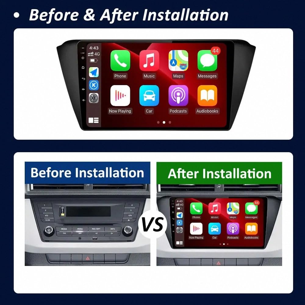 Radio Macchina Touch Screen per Skoda Fabia 2014-2019 Wireless Carplay Android Auto Stereo Auto Bluetooth Ips con Pantalla Táctil con Gps, 4 Nucleo 2G+32G