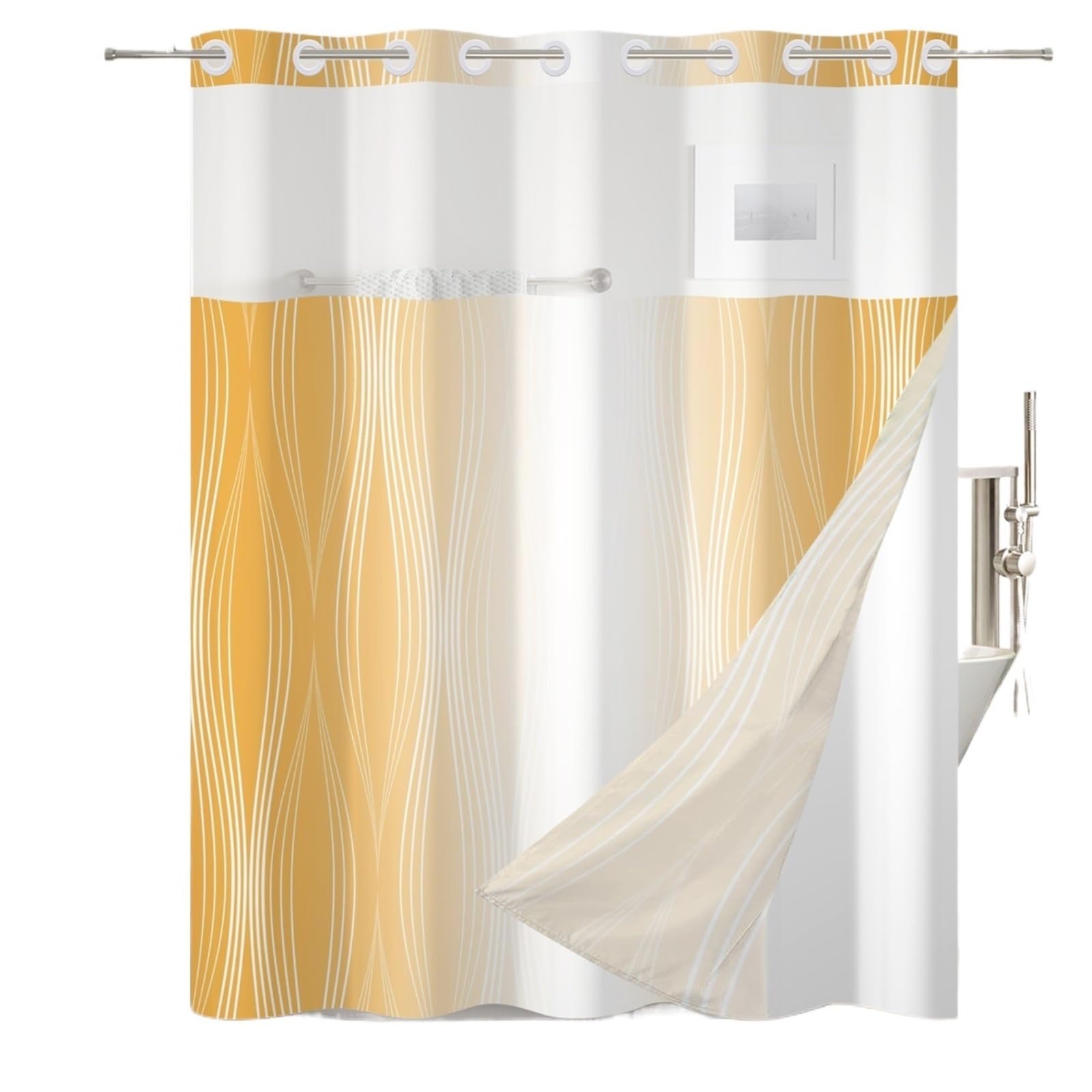 Irgvjifr Fyfx00752 Shower Curtain Solid Color Gradient Shower Curtain Striped Hookless Double Layer With Snap In Removable Liner For Bathroom Bathtubs For Bathroom