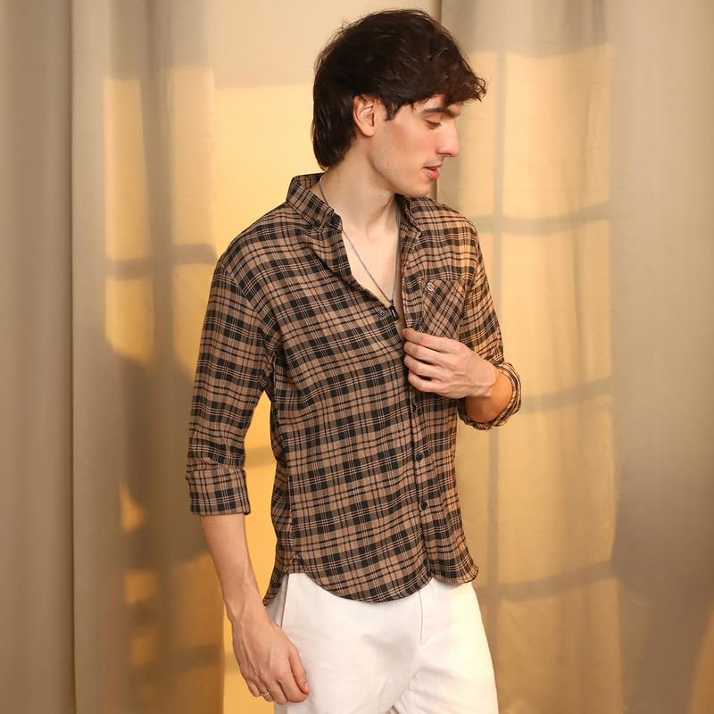 Image of CAHOOT Men's Gingham Shirt | Casual Wear | Spread Collar | Long Sleeve | Button Closure | Shirt Crafted with Comfort Fit for Everyday Wear