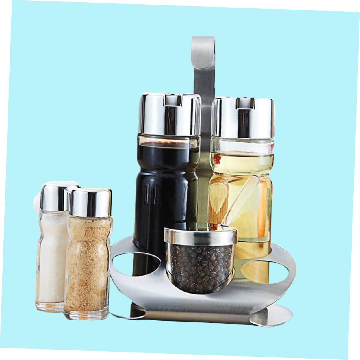 5 Pots à Épices en Verre, Lot de 5 Set de Set, Rangement la Cuisine