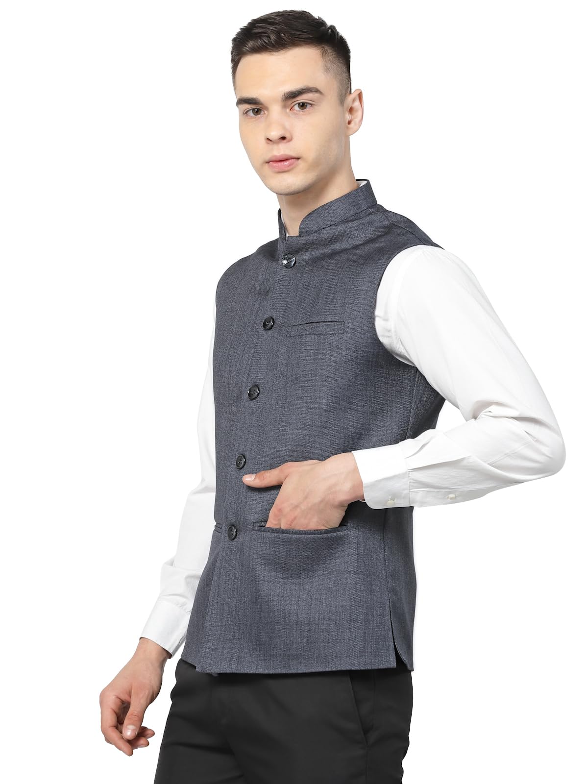 Badoliya & Sons Men's Designer Jute Nehru Jacket/Waist Coat (Ink Blue, 38) - Image 2 thumbnail