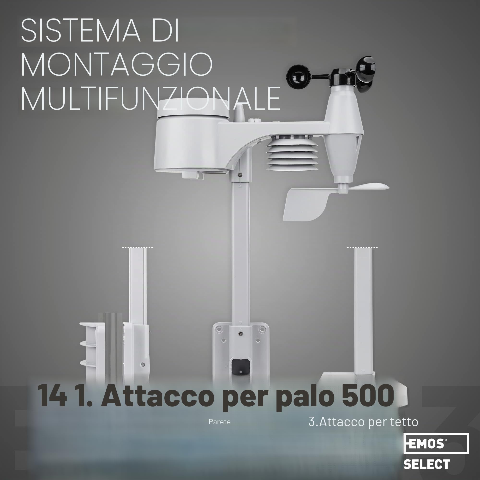 EMOS Stazione Meteo con anemometro e pluviometro - Sistema di Monitoraggio Wireless da Interni e Esterni e Display a Colori
