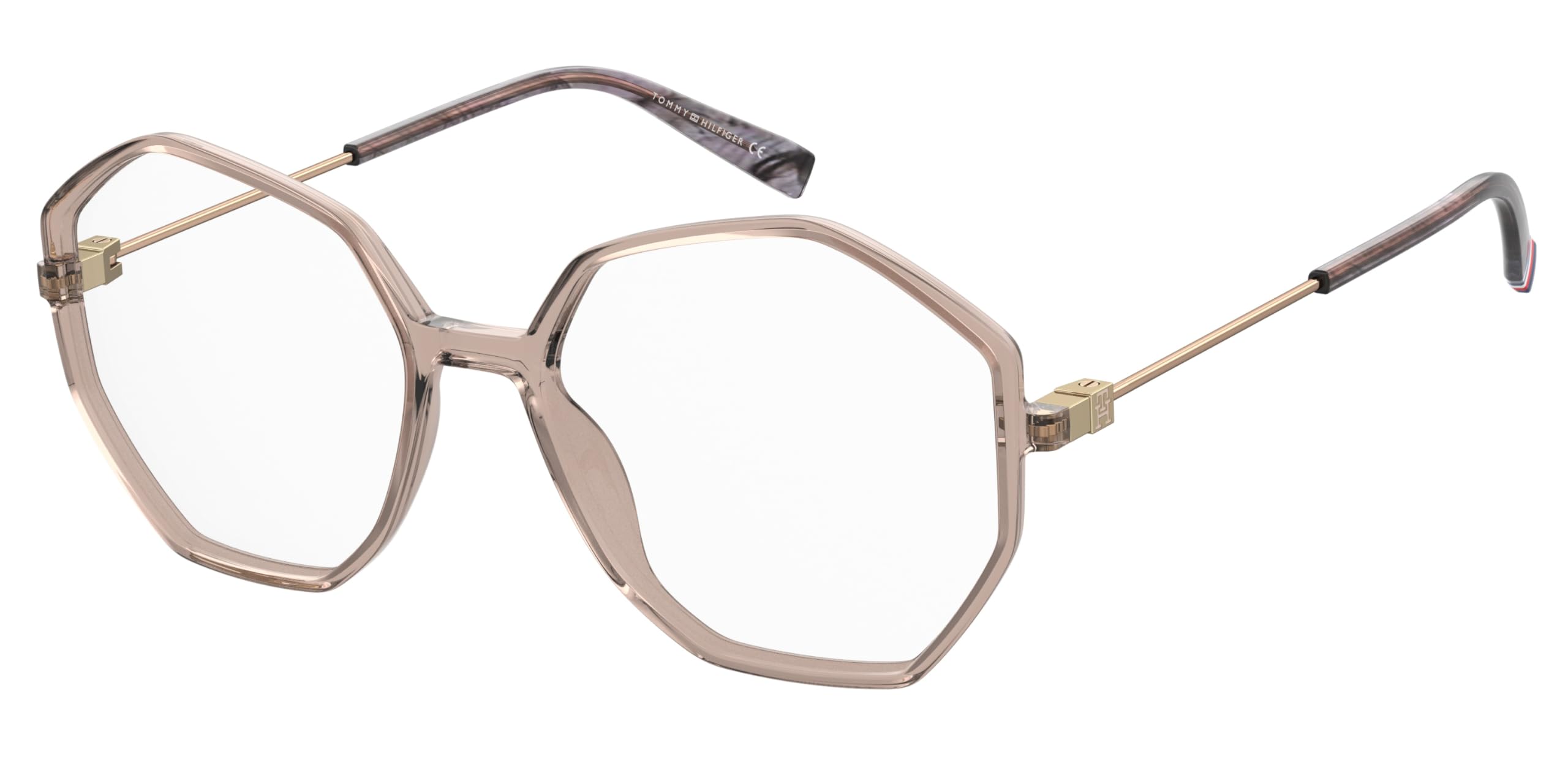 TOMMY HILFIGER Brille mit Sehstärke für Damen optional mit Sonnenbrillentönung oder Blaulichtfilter, Rund, gefertigt aus Kunststoff (inklusive Brillenetui)