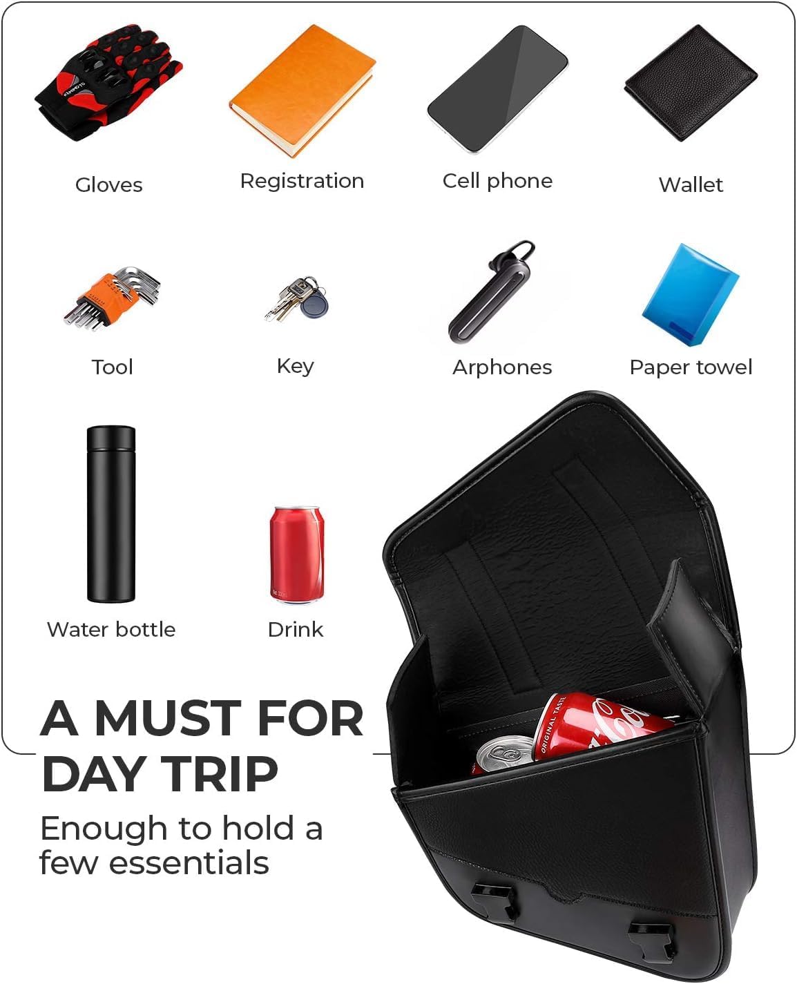 KEMIMOTO Motorcycle Swingarm Bag Left Side Tool Bag Swing Arm Bags 4L Fit for Sportster Street Rebel 300 500 Synthetic Leather