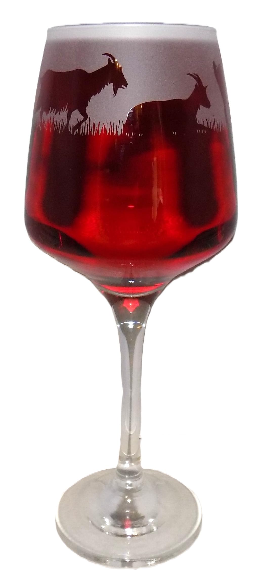 Goat Hand Etched Stemmed Wine Glass — image 1