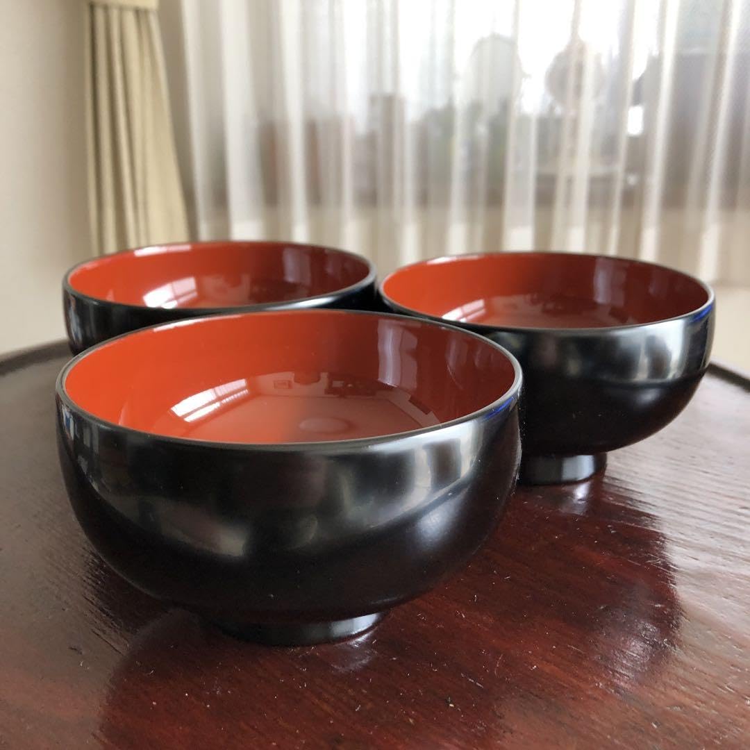 Amazon.co.jp: 浄法寺塗お椀3客セット漆絵銀杏紋様黒内朱天然木保管