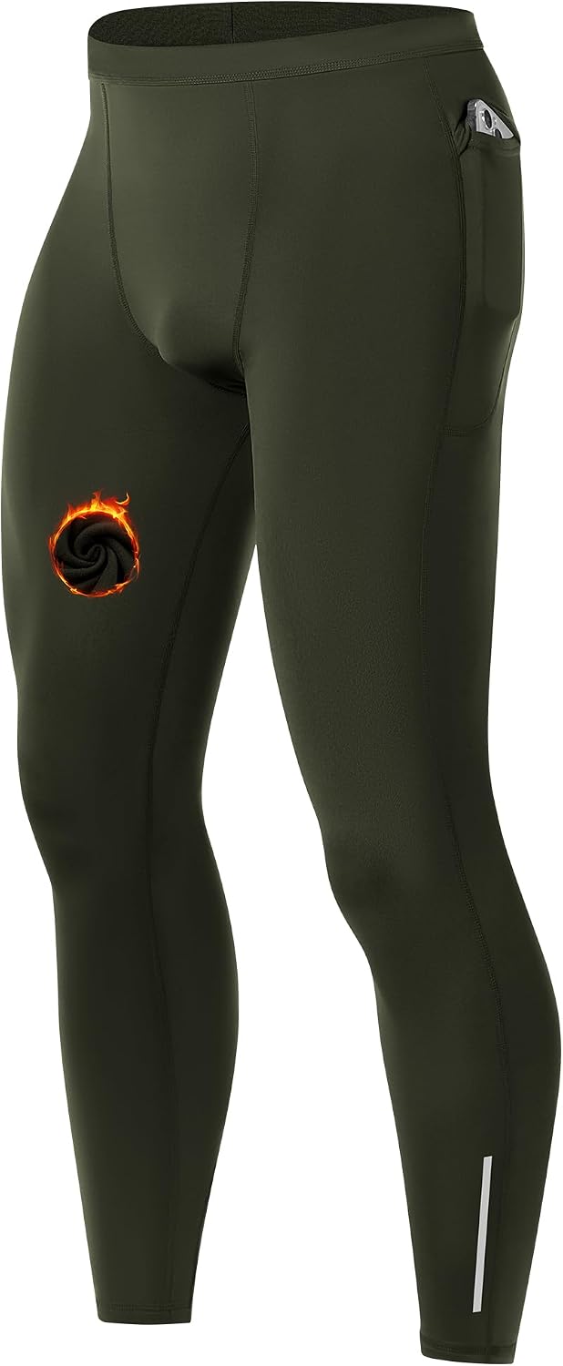 Moozava Thermal Compression Pants for Men Fleece Lined Running Leggings Cold Weather Sports Tights Base Layer with Pockets
