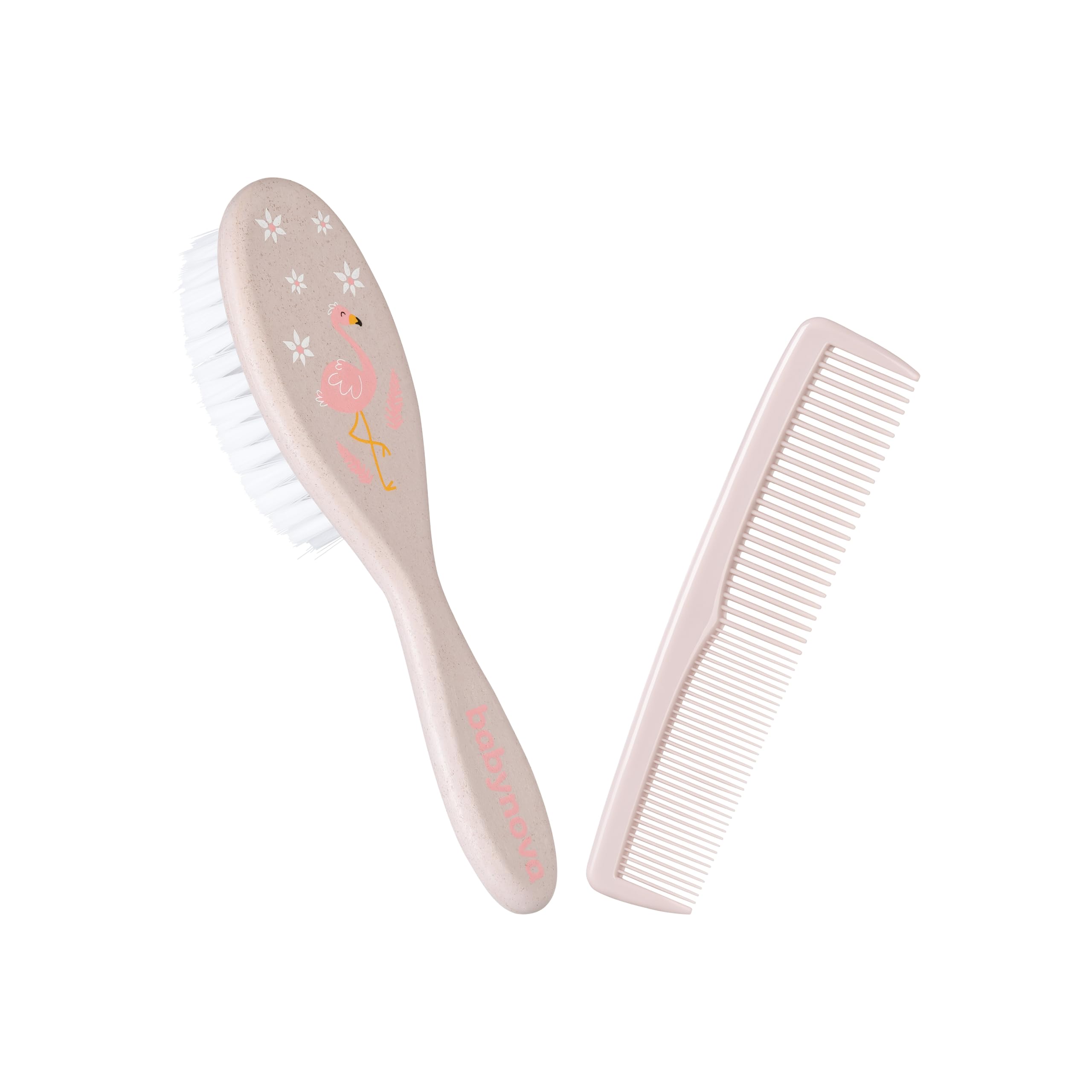 babynova Kamm & Bürste Set – Extra weiche natürliche Nylonborsten Haarpflege Set für Babys & Kleinkinder – Sanfte Pflege für empfindliche Köpfe – BPA-frei – Rosa
