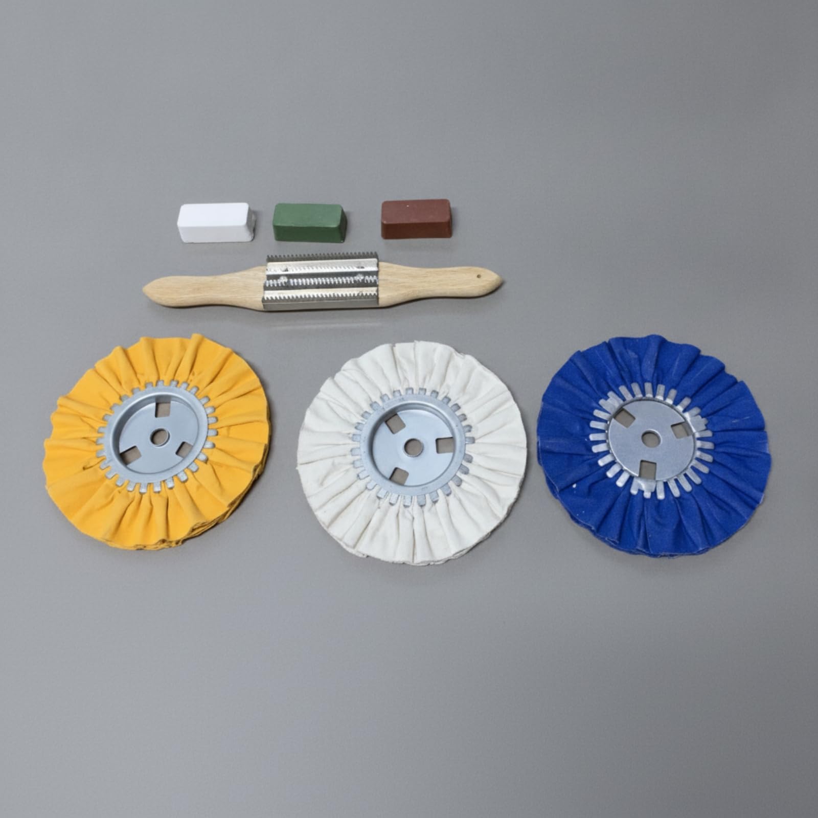 Polierscheibe set Polierpad Schleifrad Polierpaste mit Gefaltetem Baumwollrad Metallnabe Und Handbürste für Vorschliff Oberflächen Glätten auf Metall