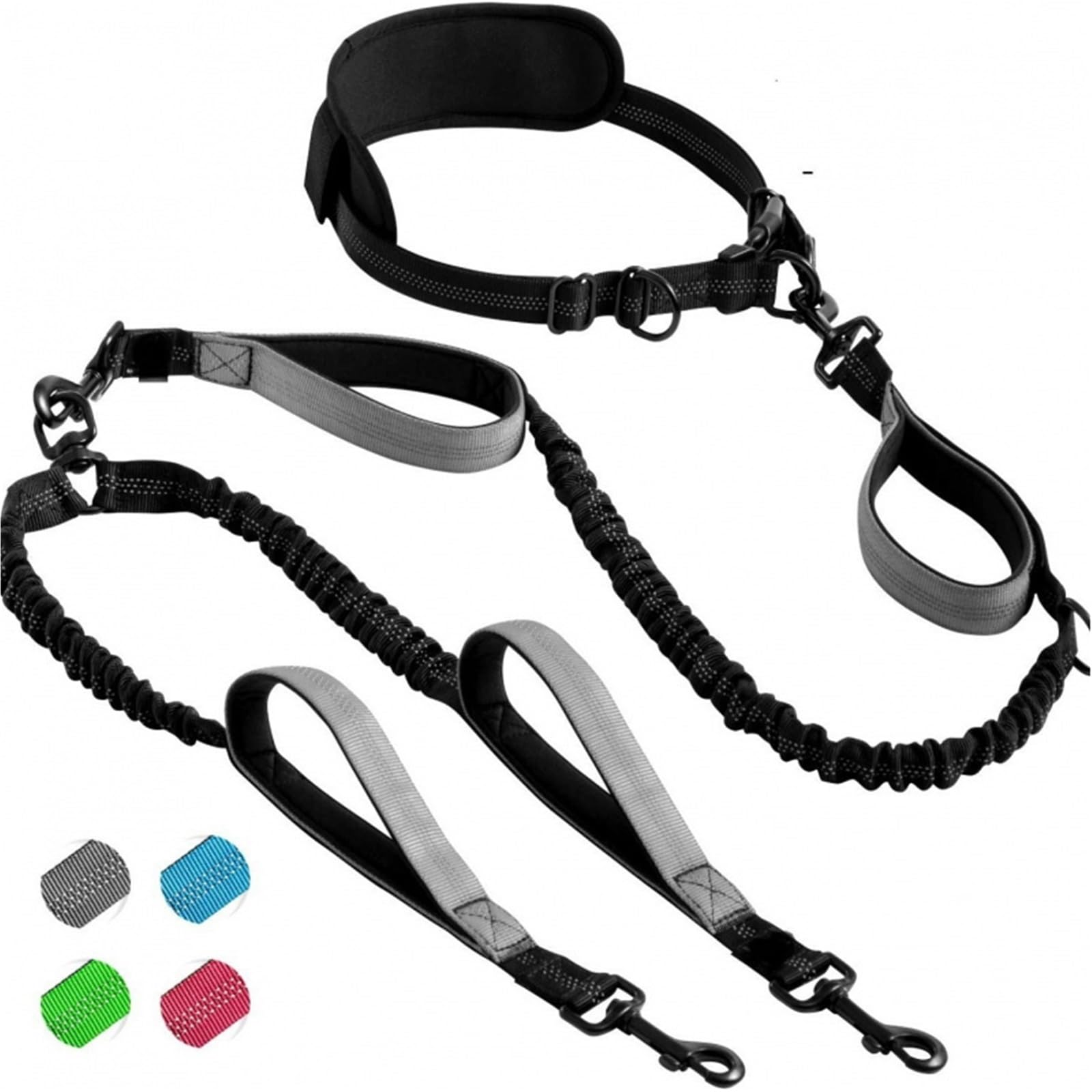 Corde de Traction à Double extrémité for Chien, idéale la Course Pied, Le Fitness, multifonctionnelle Laisse Mains Libres Chien(Black Blue)